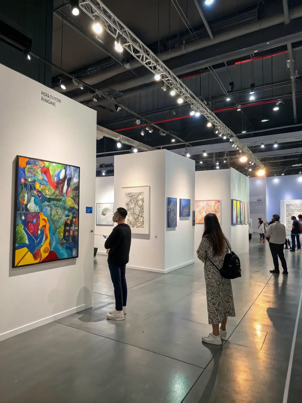 A captivating image of an art exhibition organized by IMAGE, featuring diverse artworks created by local artists, displayed in a well-lit gallery space, with visitors admiring the pieces, highlighting IMAGE's role in promoting artistic expression.